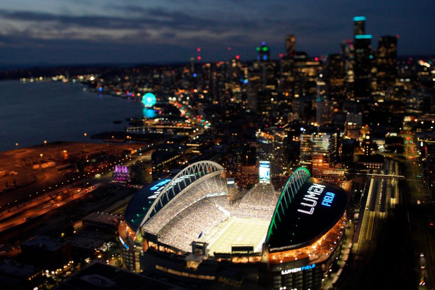 Image of Lumen Field from above at night