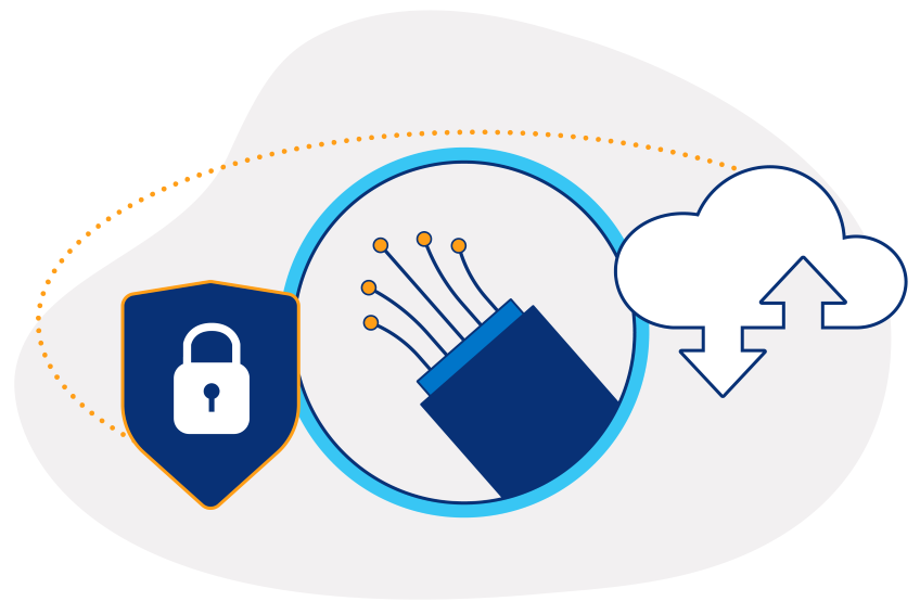 A fiber-optic internet cable with built-in security delivers data to and from the cloud.